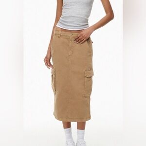 Aritzia TNA Troop Cargo Skirt Tan Midi Utility Skirt Size 4